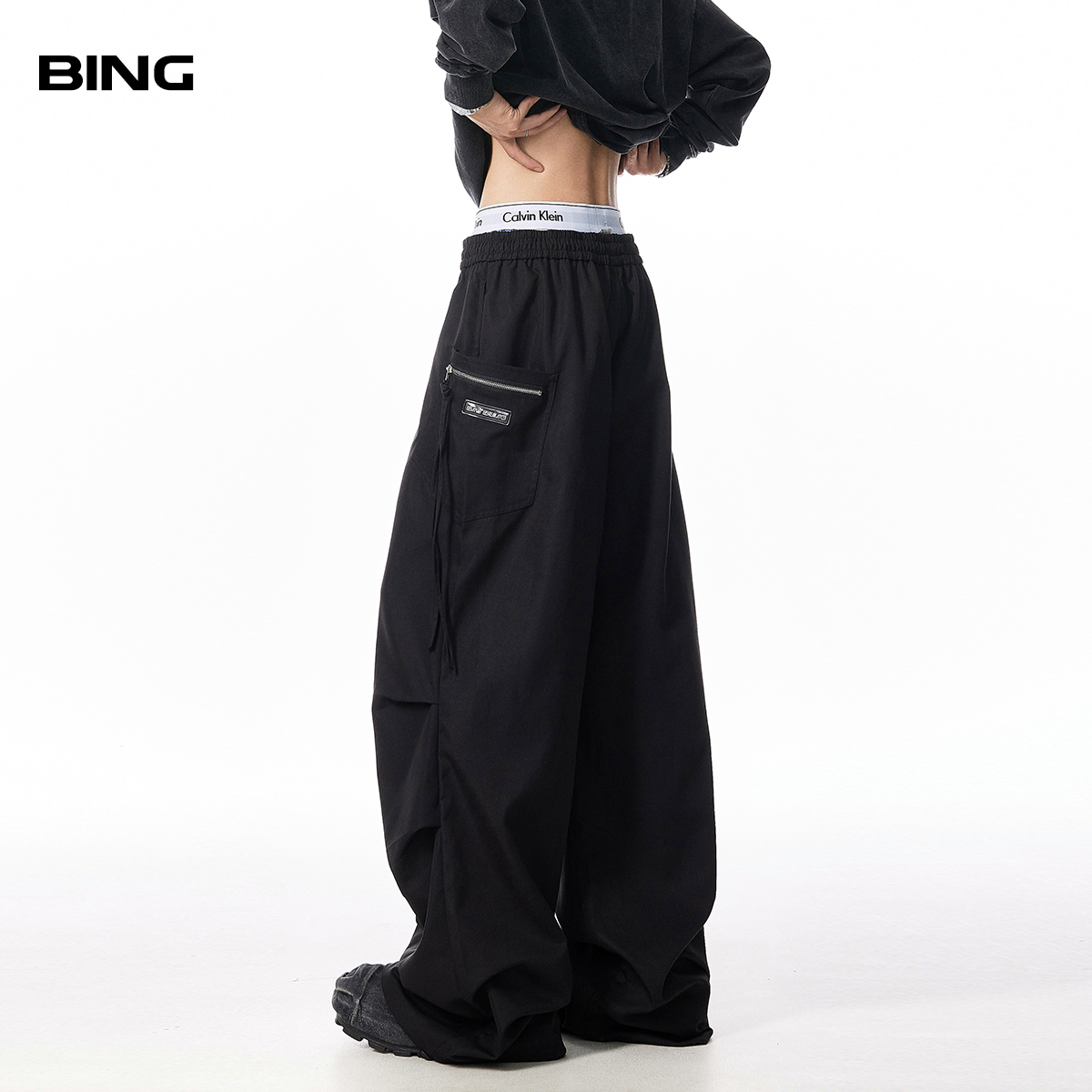 BING高级感立体捏褶裤子男复古美式休闲廓形慵懒松弛感直筒长裤女