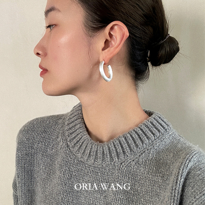 ORIAWANG 小众欧美简约大气时尚BV风竖形坑条质感耳环耳钉女