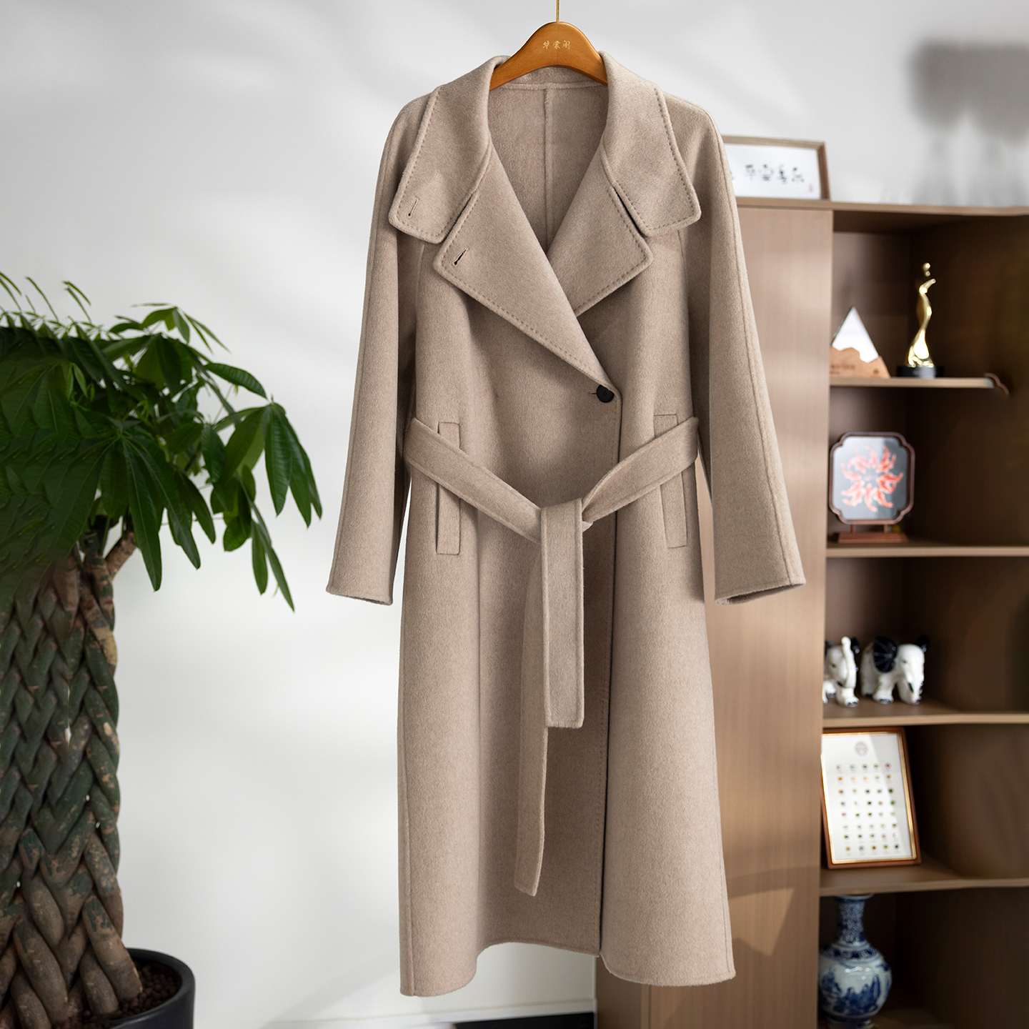 华裳格100山羊绒14.5微米立领收腰短款&长款时尚羊绒大衣HS1828
