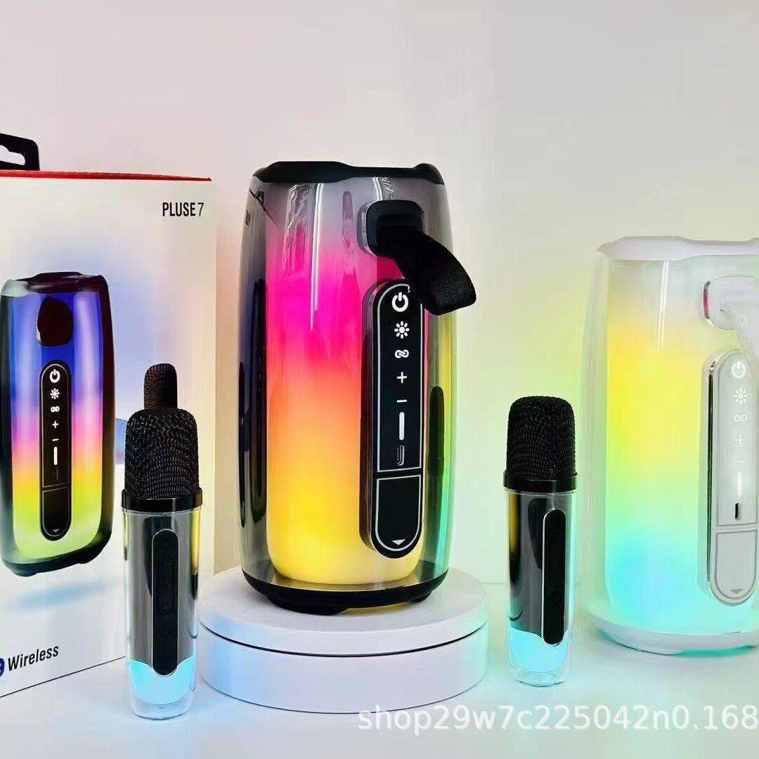 2025新款七彩氛围蓝牙音箱Pulse7无线透明K歌360度便携装饰灯