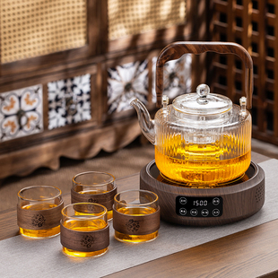 新款 全玻璃煮茶壶喷淋式 蒸汽围炉煮茶器煮茶炉电陶炉蒸煮一体套装