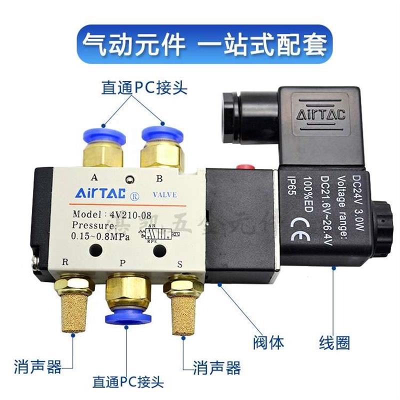 亚德客两位五通换向气阀电磁阀 4V110-06/4V210-08/4V310-10-AB