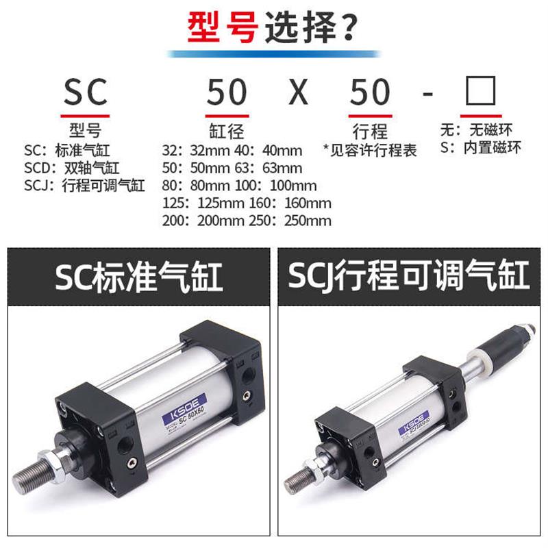 小型气动63大推力40标准气缸SC32*25/50X75/80*100-S/125*150/200