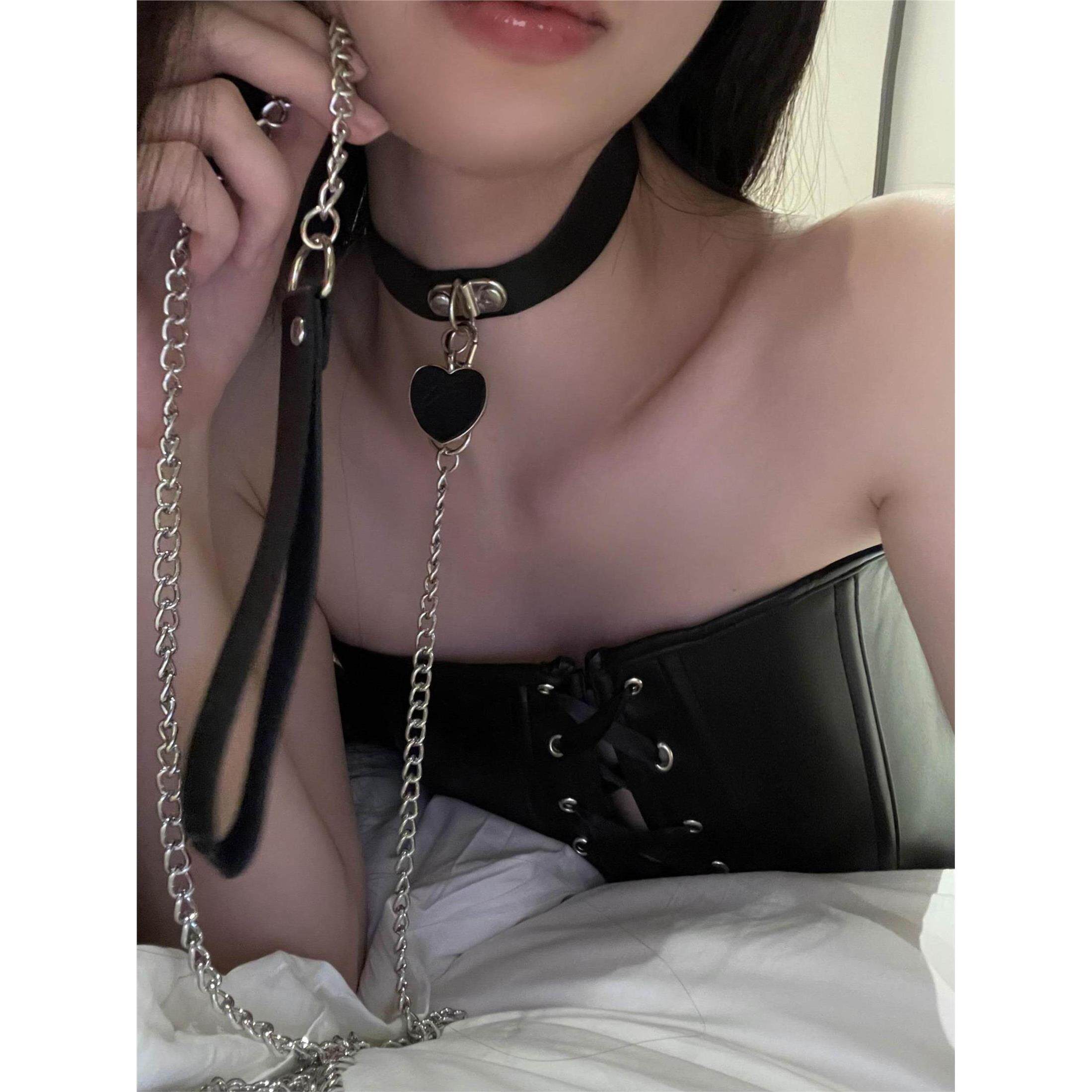 甜酷小狗铃铛项圈女爱心项链