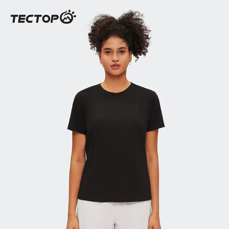 夏季短袖T恤户外透气女士圆领纯色快干训练登山运动弹力快干短T