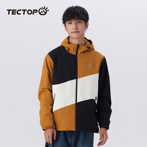 探拓户外单层冲锋衣男款秋冬新款加绒内里拼色防风防水透气登山服