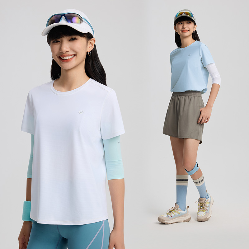 tectop/探拓户外运动速干纯色T恤女夏季透气轻薄冰丝防晒跑步短袖