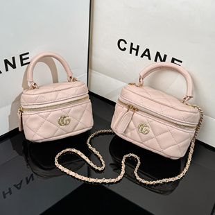 小香风菱格链条化妆盒子包女百搭洋气鱼子酱手提小包斜跨包单肩包