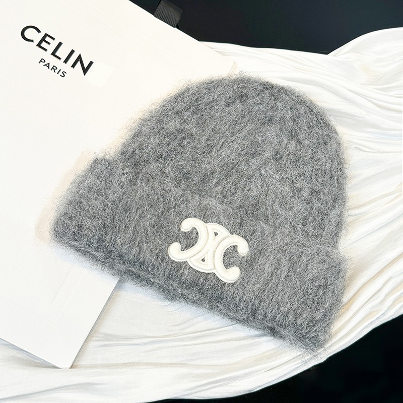 刺绣毛线帽女大头围马海毛针织帽