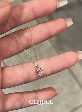 s925纯银镀金粉钻水滴极细款项链