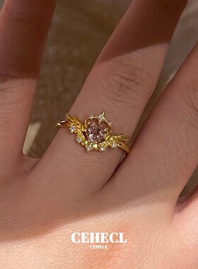 爆闪爱心皇冠戒指女天使之翼指环