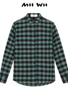 MIIWII末未24冬绿黑格全棉色织格磨毛料女士衬衫C244601