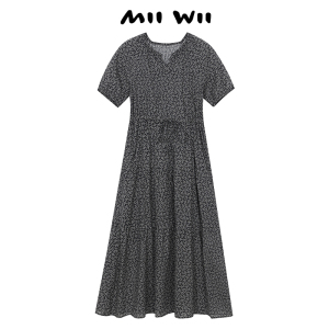 末未MIIWII24夏全棉黑底碎花面料连衣裙L242508女士