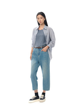 MIIWII末未25秋浅蓝色全棉牛仔长裤百搭显瘦拉链牛仔裤女K253107