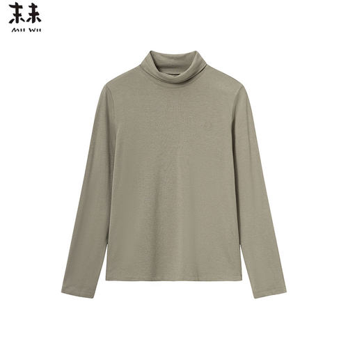 MIIWII末未25冬豆绿色针织上衣长袖堆堆领高领上衣内搭女T254210