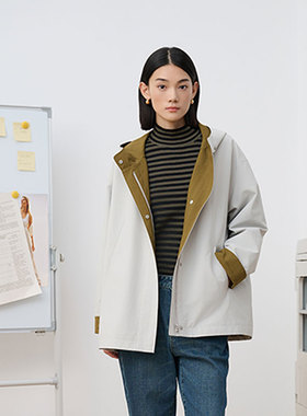 MIIWII末未25冬米灰色连帽薄棉简约设计感廓形外套女W254113