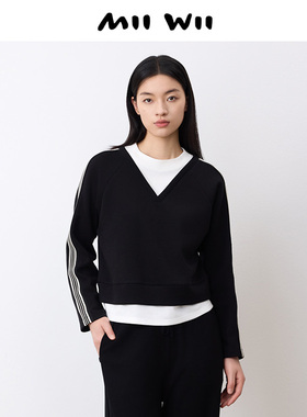 末未MIIWII24秋黑色羊毛面针织拼接上衣S243304女士