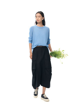 MIIWII末未25秋藏青色设计感口袋半裙a字裙大摆半身裙女Q253116