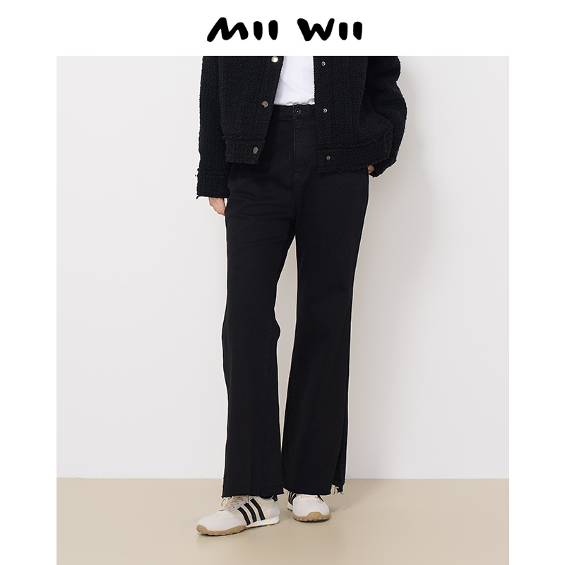 末未MIIWII24冬新款黑色通勤微喇牛仔长裤百搭K244406女士