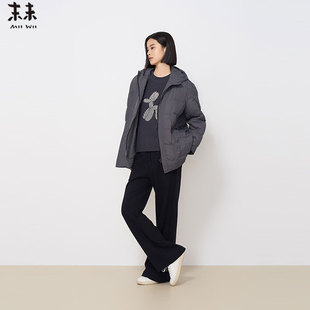 MIIWII末未24冬深灰色连帽通勤短款外套保暖龟背羽绒服女R244338