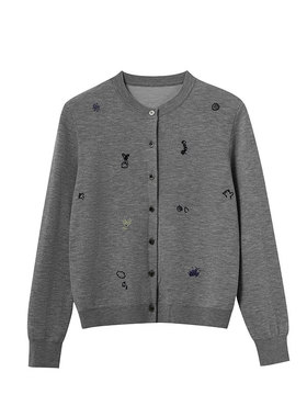 MIIWII末未25冬灰色圆领通勤百搭休闲卫衣开衫针织外套女X254129