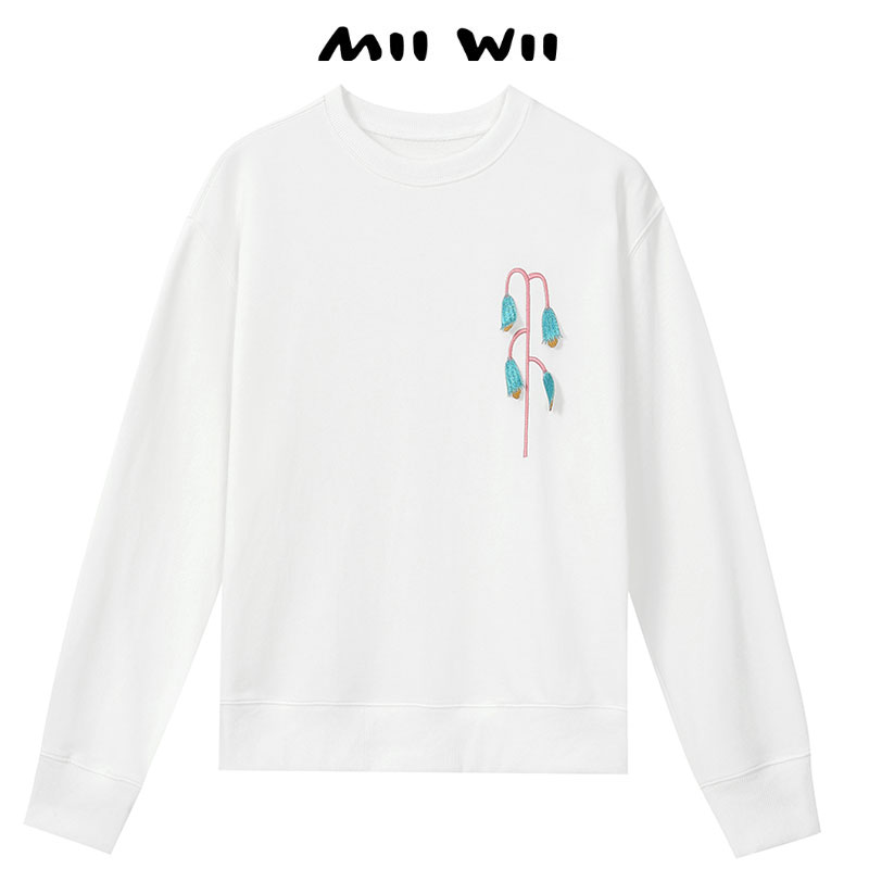 【断码清仓】末未MIIWII圆领卫衣女白色长袖早秋上衣S233133