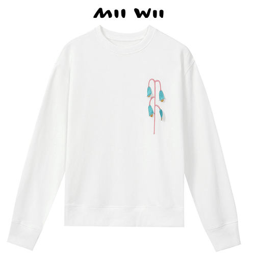 【断码清仓】末未MIIWII圆领卫衣女白色长袖早秋上衣S233133