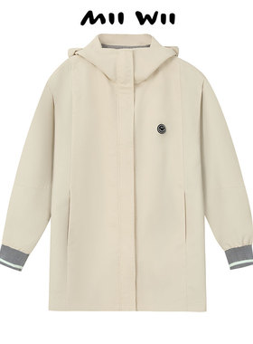 【断码清仓】末未MIIWII23秋浅米杏简约连帽风衣外套女F233123