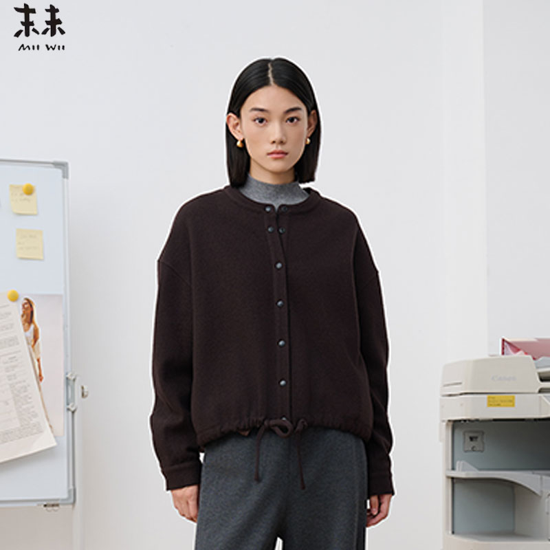 MIIWII末未25冬深咖色羊毛棉圆领短外套设计感廓形外套女W254224