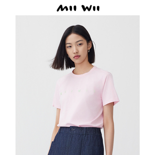 末未MIIWII24夏粉色印MIIWII针织T恤T242301女士