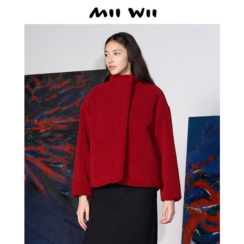 MIIWII/末·未红色羊羔毛短外套