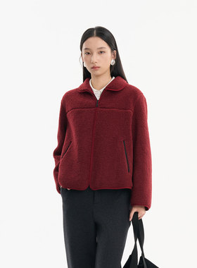 MIIWII末未25冬红色翻领百搭外套简约休闲羊羔毛外套女W254527