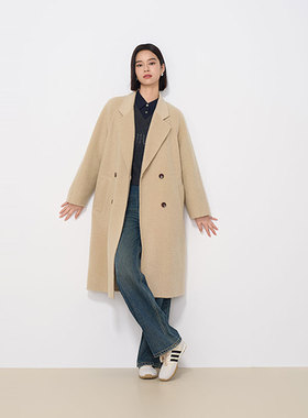 MIIWII末未24冬米杏色双面呢长款通勤百搭极简廓形大衣女D244206