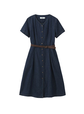 MIIWII末未25夏蓝色牛仔收腰气质连衣裙女L252121