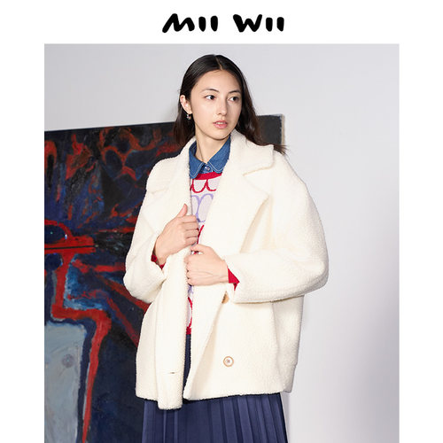 【断码清仓】末未MIIWII23冬米白色羊羔绒西装领外套女W234510