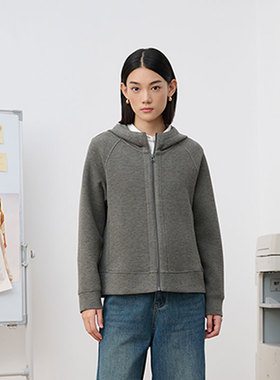 MIIWII末未25冬灰绿色双面拉绒连帽外套休闲卫衣开衫女W254104