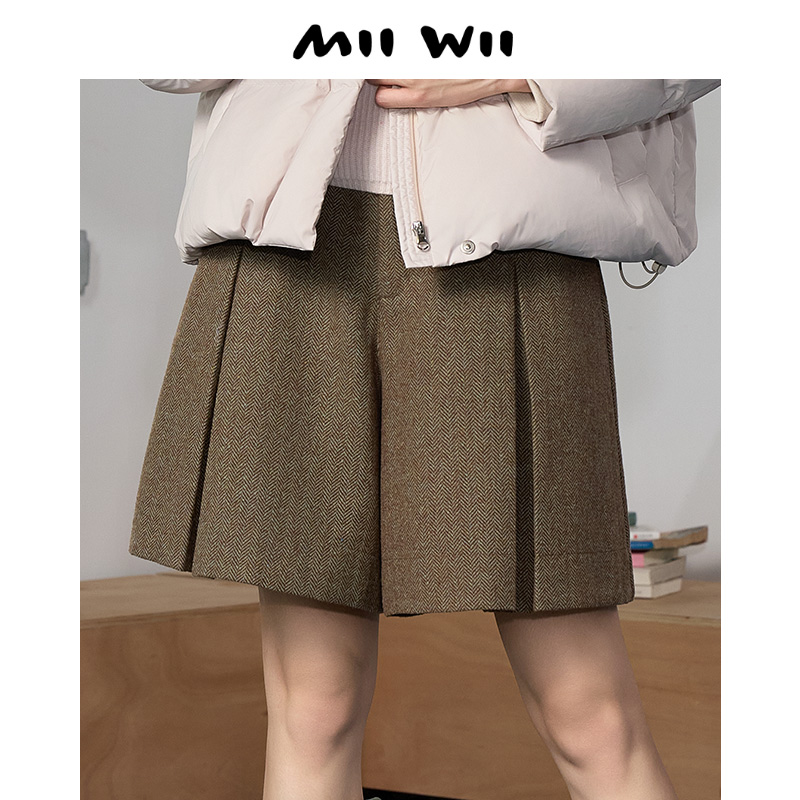 MIIWII/末·未咖色人字纹裙裤