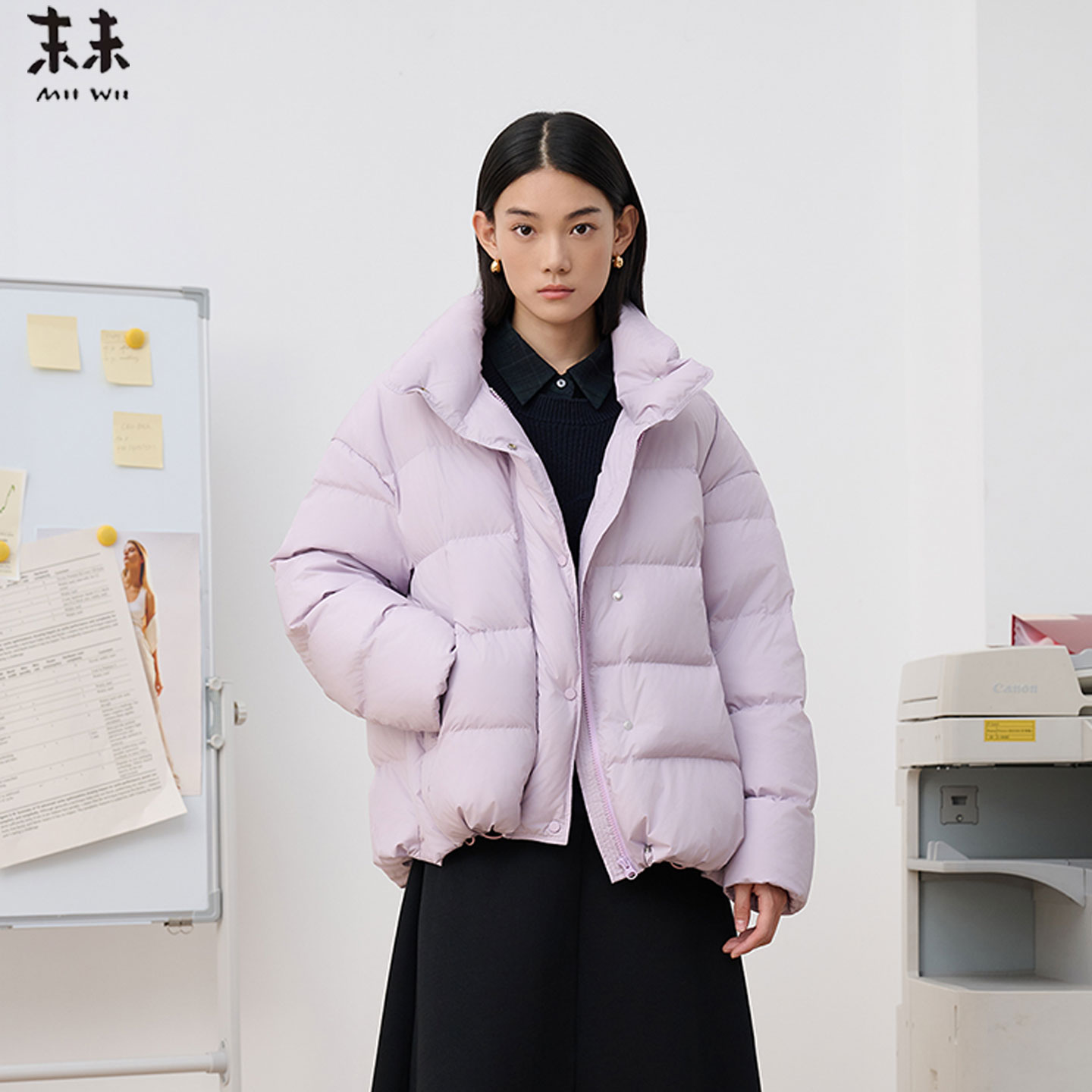 MIIWII末未25冬粉紫色立领百搭通勤短款云朵龟背羽绒服女R254324