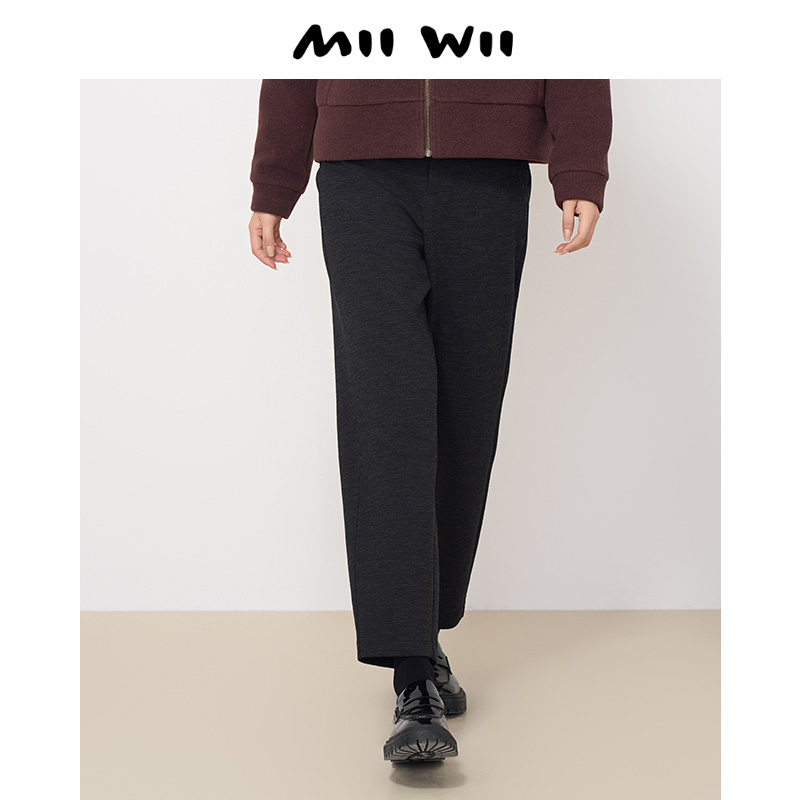 末未MIIWII24冬深灰色针织呢通勤长裤休闲百搭K244310女士