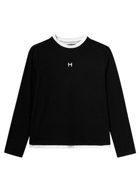 MIIWII末未25冬黑色圆领针织拼接上衣百搭花纱针织上衣T254325