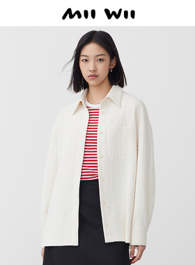 末未MIIWII24春米白色提花百搭针织衬衫外套W241140女士
