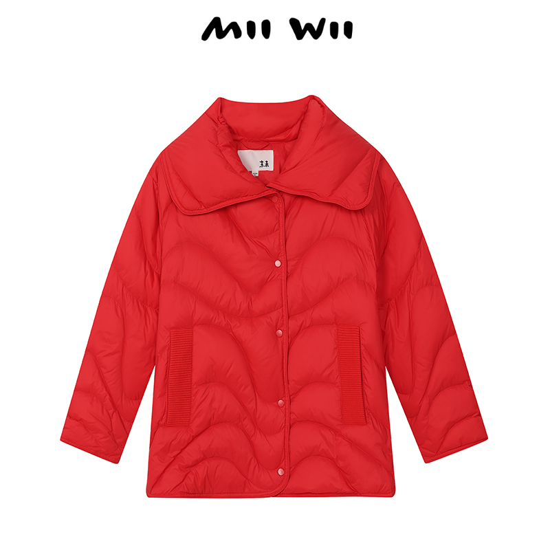 MIIWII/末·未红色大翻领短羽绒