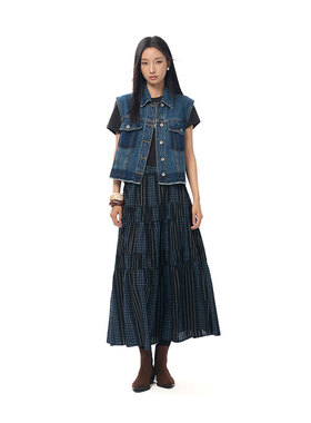 MIIWII末未25秋蓝色全棉衬衫领无袖慵懒牛仔外套马甲女W253111