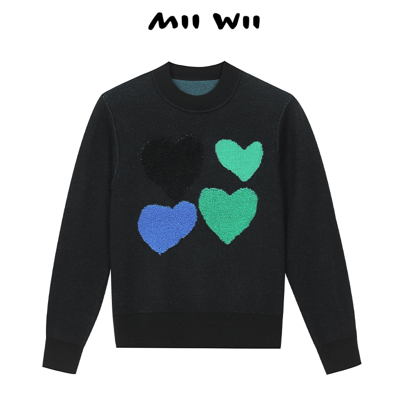 MIIWII/末·未黑色心型提花毛衫