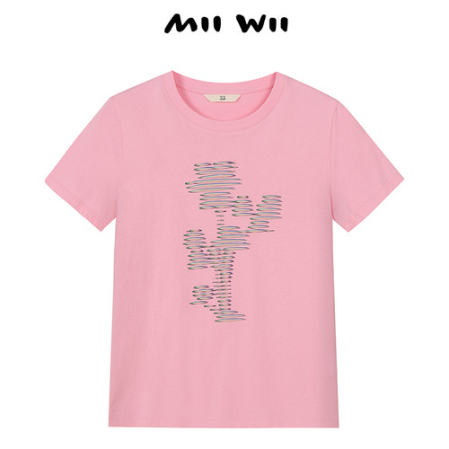 末未MIIWII粉色印图T恤