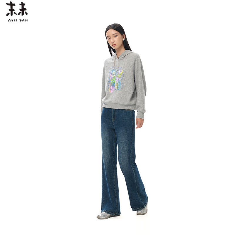 MIIWII末未25秋灰色针织连帽上衣休闲长袖雾彩色卫衣女S253222