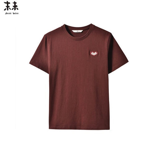 MIIWII末未26夏全棉纯色爱心刺绣通勤百搭气质休闲T恤T262530