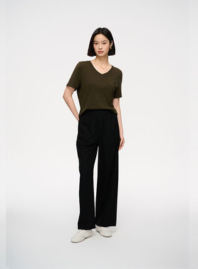 MIIWII末未25夏黑色垂感直筒裤百搭针织宽腿裤女K252247