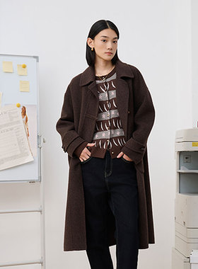 MIIWII末未25冬咖色双面呢长款大衣通勤极简廓形大衣女D254415