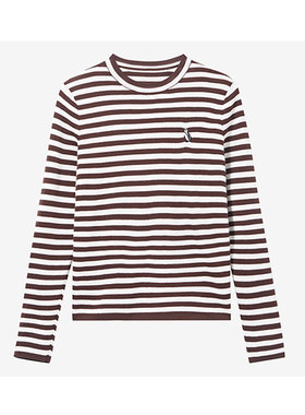 MIIWII末未25冬咖白圆领针织套头衫百搭上衣条纹针织衫女X254423